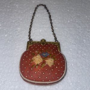 Vintage 2000 Victoria purse Christmas ornament S.L. Clough floral polkadot pink